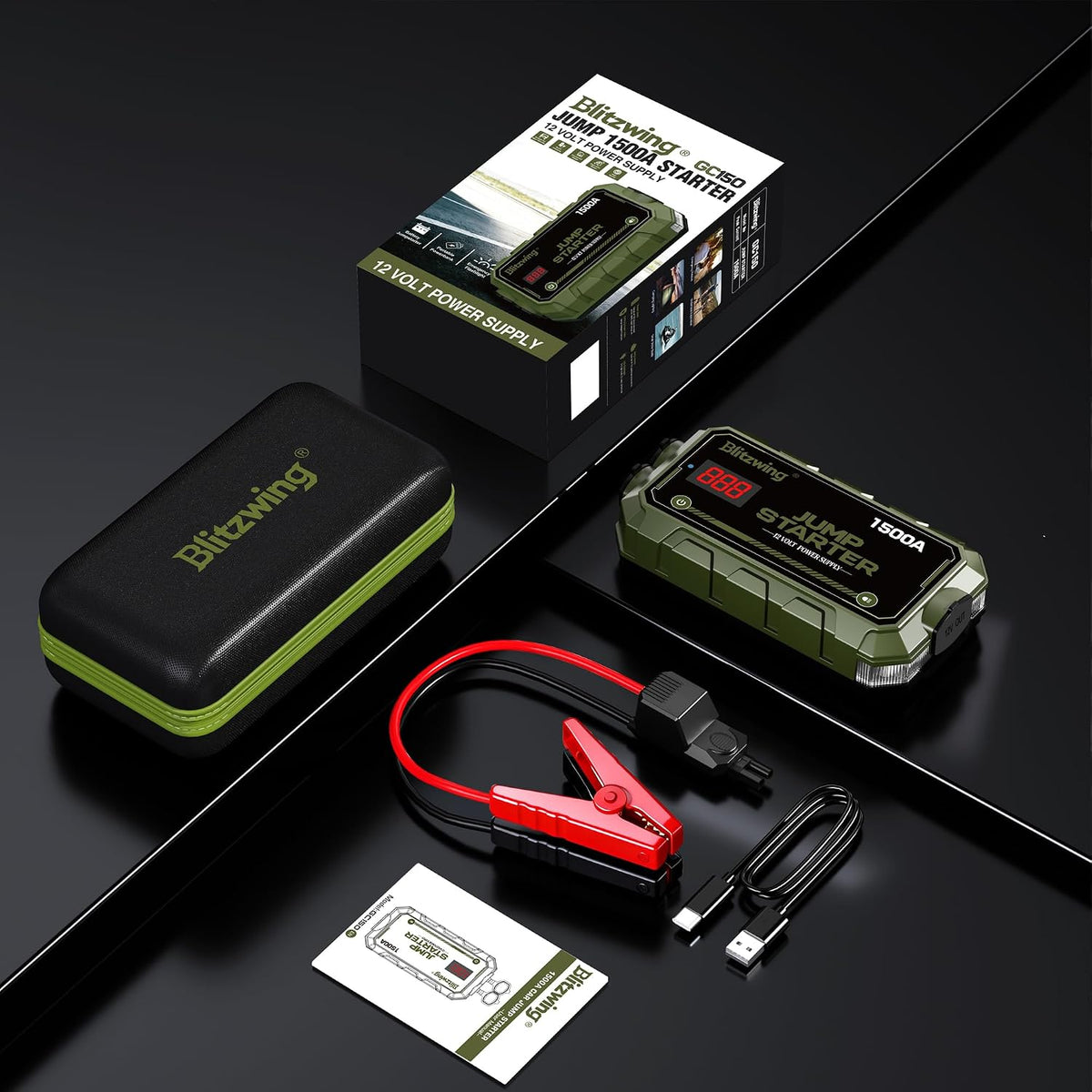 1500A Jump Starter 12V Portable Jump Box for 6L Gas 3L Diesel