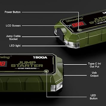 1500A Jump Starter 12V Portable Jump Box for 6L Gas 3L Diesel