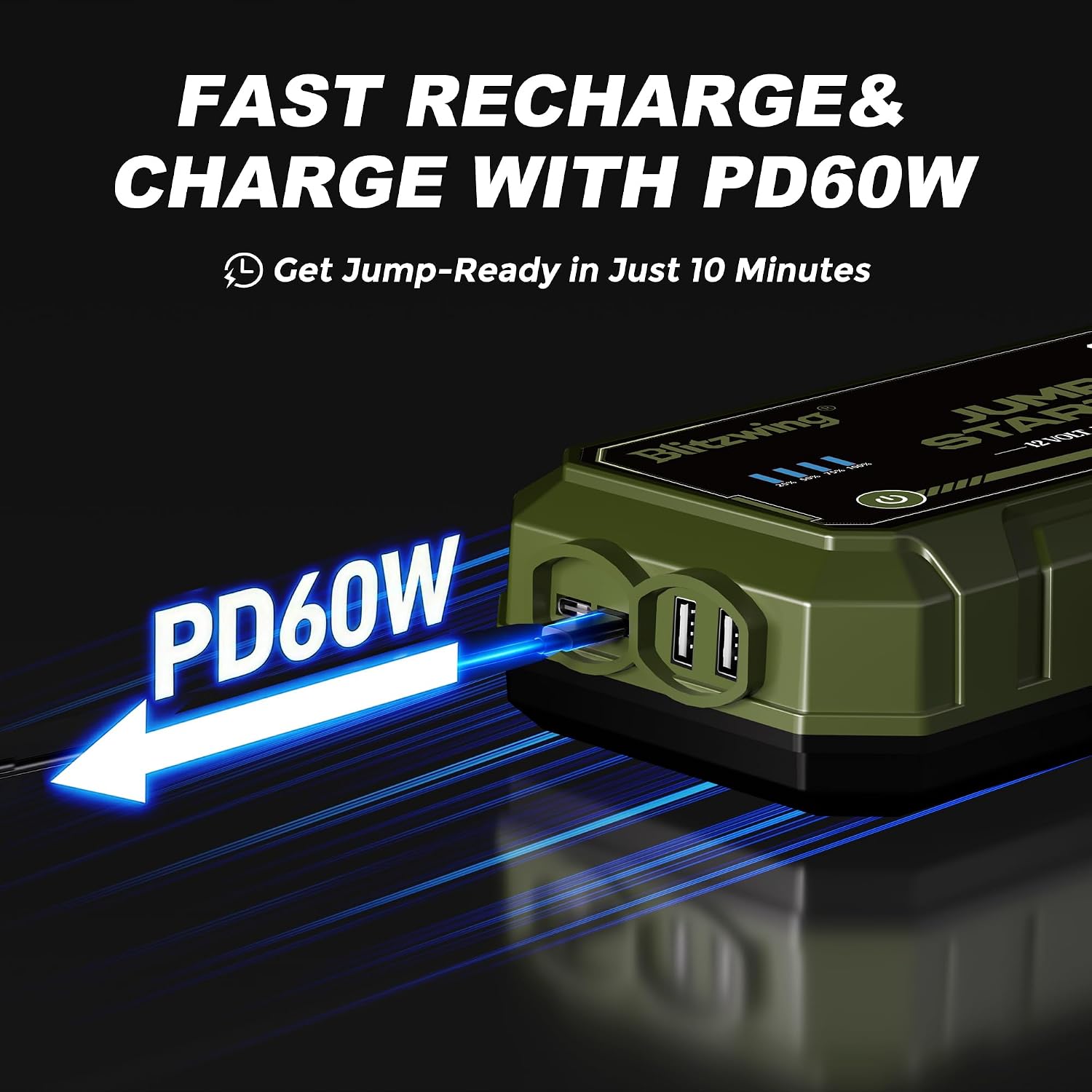 3500A 12V Heavy-Duty Jump Starter, Portable Jump Pack Battery Booster for Trucks & RVs, Compatible with 10L Gasoline and 6L Diesel Engines, PD60W Bidirectional Fast Charging with LED Light, 18-Month Standby Auto Jump Start Function