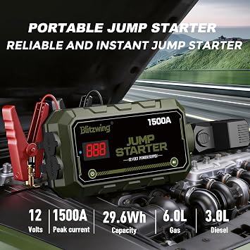 1500A Jump Starter 12V Portable Jump Box for 6L Gas 3L Diesel