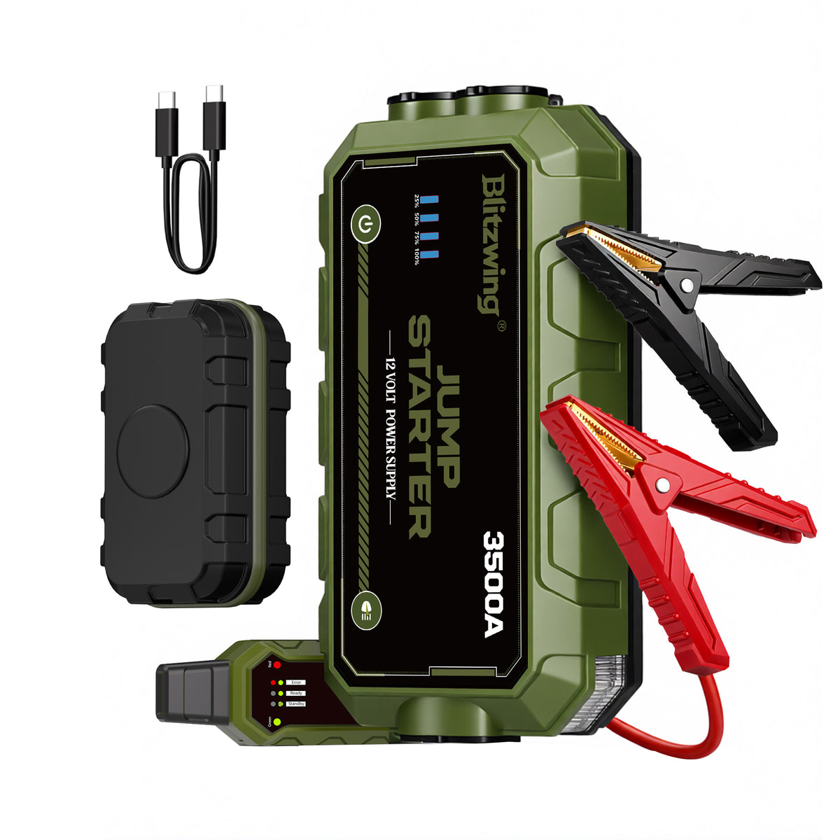 3500A 12V Heavy-Duty Jump Starter, Portable Jump Pack Battery Booster for Trucks & RVs, Compatible with 10L Gasoline and 6L Diesel Engines, PD60W Bidirectional Fast Charging with LED Light, 18-Month Standby Auto Jump Start Function